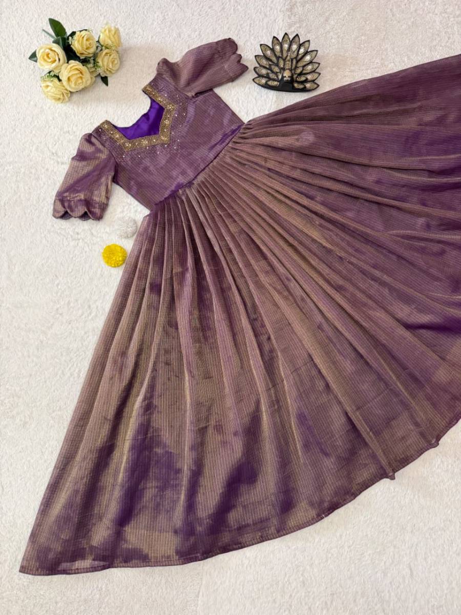 2FANCY KOTA TISSUE SILK MAGGAM HAND WORK GOWN FESTIVE WEAR WHOLESALE PRICE ETHNIC GARMENT (4)