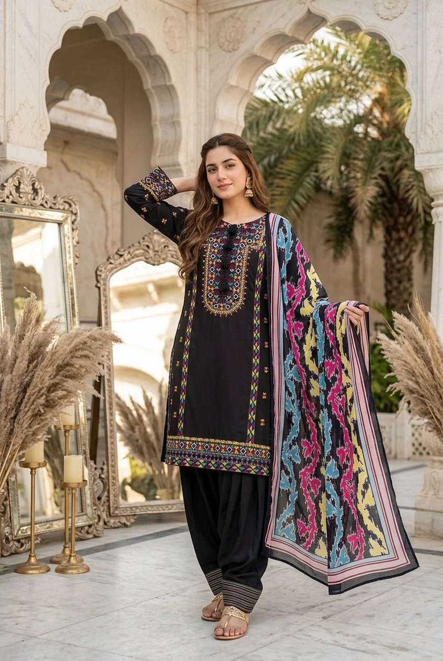 2FANCY NATURAL SILK EMBROIDRY WORK TOP PATIYALA WITH DUPATTA FESTIVE WEAR WHOLESALE PRICE ETHNIC GARMENT (18)