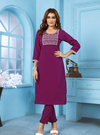 FANCY RINKAL COTTON EMBROIDERY WORK TOP PENT SET WINE
