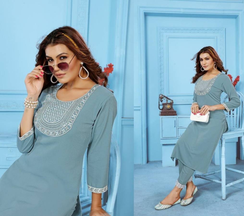 2FANCY RINKAL COTTON EMBROIDERY WORK TOP PENT SET DAILY WEAR WHOLESALE PRICE ETHNIC GARMENT (15)