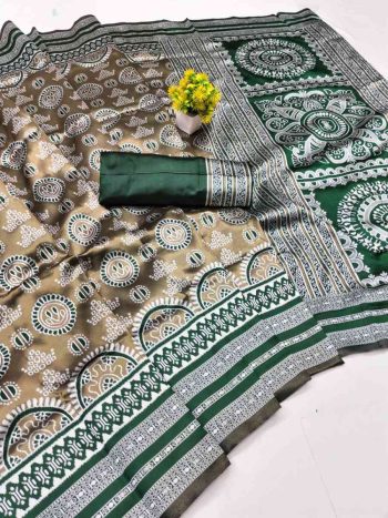 MODERN BANARASI SILK WEAVING WORK SAREE WITH UNSTITCHED BLOUSE GREEN