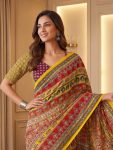 2MODERN CHINON DIGITAL AJRAK PRINT WITH REAL MIRROR WORK SAREE WITH UNSTITCHED BLOUSE PARTY WEAR WHOLESALE PRICE ETHNIC GARMENT (52)