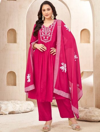 MODERN CHINON EMBROIDERY, SEQUENCE & CODING WORK TOP BOTTOM WITH DUPATTA PINK