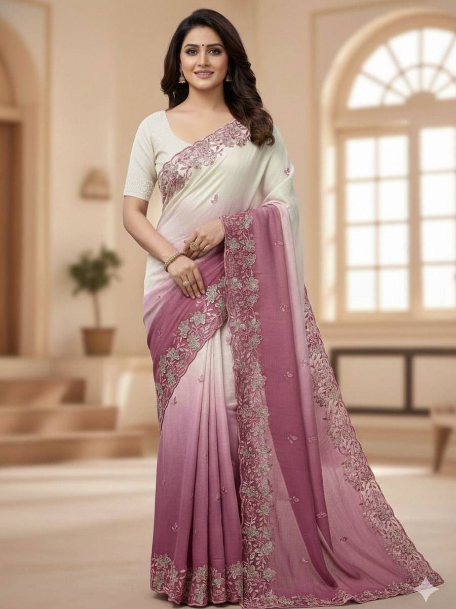 2MODERN CRUNCHY PADDING EMBROIDERY AND MULTI THREAD WITH ARCO CUT WORK BORDER SAREE WITH UNSTITCHED BLOUSE FESTIVE WEAR WHOLESALE PRICE ETHNIC GARMENT (22)