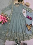 2MODERN CRUNCHY SILK EMBROIDERY SEQUENCE WORK GOWN BOTTOM WITH DUPATTA FESTIVE WEAR WHOLESALE PRICE ETHNIC GARMENT (19)