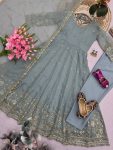 2MODERN CRUNCHY SILK EMBROIDERY SEQUENCE WORK GOWN BOTTOM WITH DUPATTA FESTIVE WEAR WHOLESALE PRICE ETHNIC GARMENT (19)