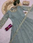 2MODERN CRUNCHY SILK EMBROIDERY SEQUENCE WORK GOWN BOTTOM WITH DUPATTA FESTIVE WEAR WHOLESALE PRICE ETHNIC GARMENT (19)