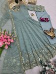 2MODERN CRUNCHY SILK EMBROIDERY SEQUENCE WORK GOWN BOTTOM WITH DUPATTA FESTIVE WEAR WHOLESALE PRICE ETHNIC GARMENT (19)