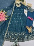 2MODERN CRUNCHY SILK EMBROIDERY SEQUENCE WORK GOWN BOTTOM WITH DUPATTA WEDDING WEAR WHOLESALE PRICE ETHNIC GARMENT (14)