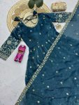 2MODERN CRUNCHY SILK EMBROIDERY SEQUENCE WORK GOWN BOTTOM WITH DUPATTA WEDDING WEAR WHOLESALE PRICE ETHNIC GARMENT (14)