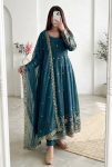 MODERN CRUNCHY SILK EMBROIDERY  SEQUENCE WORK GOWN BOTTOM WITH DUPATTA TEAL