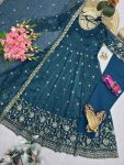 2MODERN CRUNCHY SILK EMBROIDERY SEQUENCE WORK GOWN BOTTOM WITH DUPATTA WEDDING WEAR WHOLESALE PRICE ETHNIC GARMENT (14)