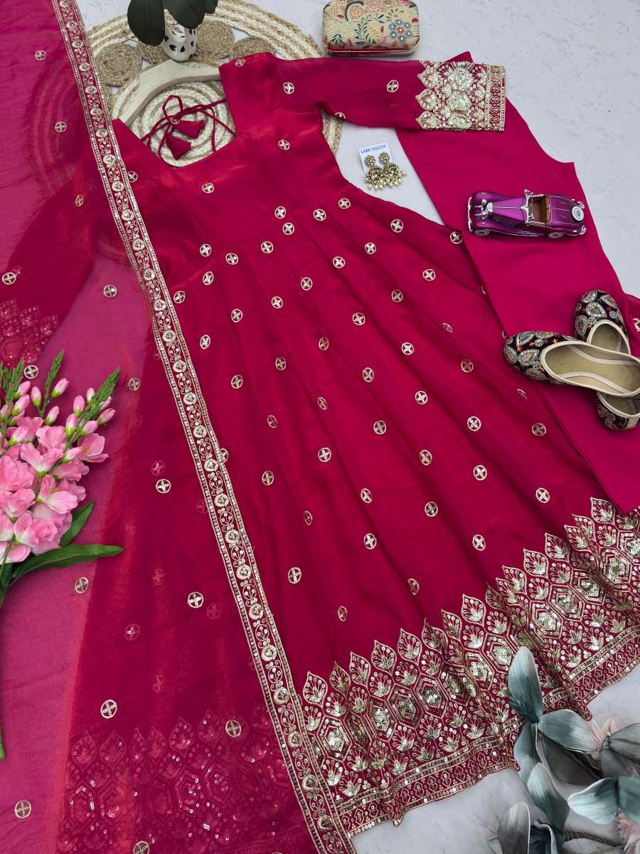 2MODERN FENDY SILK EMBROIDERY SEQUENCE WORK GOWN BOTTOM WITH DUPATTA WEDDING WEAR WHOLESALE PRICE ETHNIC GARMENT (12)
