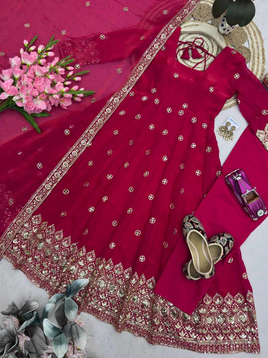 2MODERN FENDY SILK EMBROIDERY SEQUENCE WORK GOWN BOTTOM WITH DUPATTA WEDDING WEAR WHOLESALE PRICE ETHNIC GARMENT (13)