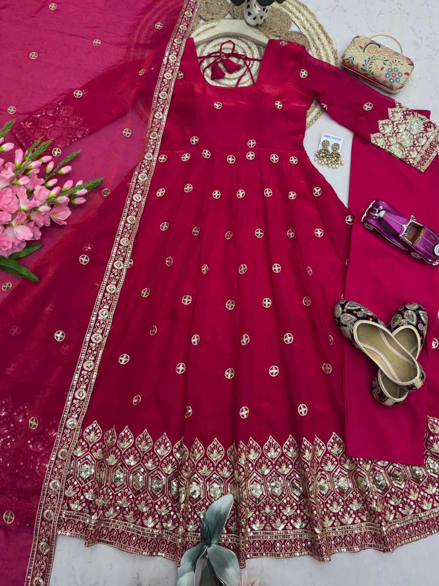 2MODERN FENDY SILK EMBROIDERY SEQUENCE WORK GOWN BOTTOM WITH DUPATTA WEDDING WEAR WHOLESALE PRICE ETHNIC GARMENT (14)