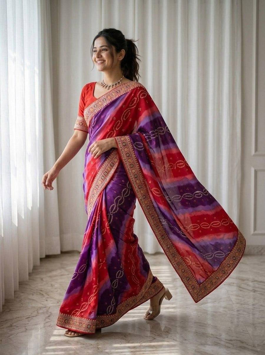 2MODERN GEORGETTE DIGITAL PRINT WITH EMBROIDERY WORK BORDER SAREE WITH UNSTITCHED BLOUSE FESTIVE WEAR WHOLESALE PRICE ETHNIC GARMENT (16)