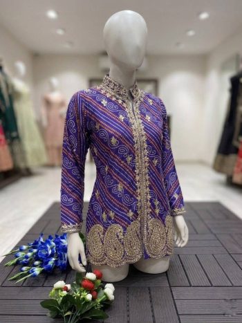 MODERN SATIN BANGLORI PRINT WITH EMBROIDERY THREAD & SEQUENCE WORK JACKET PURPLE