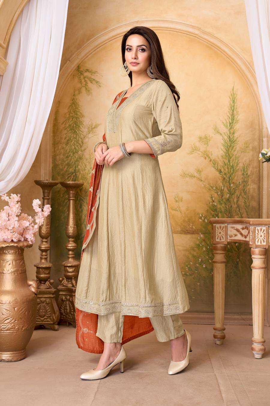 2MODERN VICHITRA SILK EMBROIDERY, SEQUENCE & CODING WORK ANARKALI BOTTOM WITH DUPATTA WEDDING WEAR WHOLESALE PRICE ETHNIC GARMENT (12)