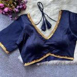 NEW ARRIVAL MALAAI SATIN FANCY LACE WORK READY TO WEAR BLOUSE NAVY BLUE