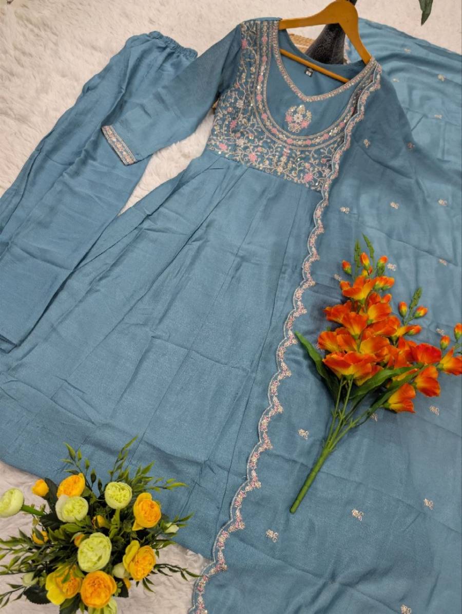 2NEW ARRIVAL VICHITRA SILK SEQUENCE CODING EMBROIDERY WORK TOP BOTTOM WITH DUPATTA FESTIVE WEAR WHOLESALE PRICE ETHNIC GARMENT (19)