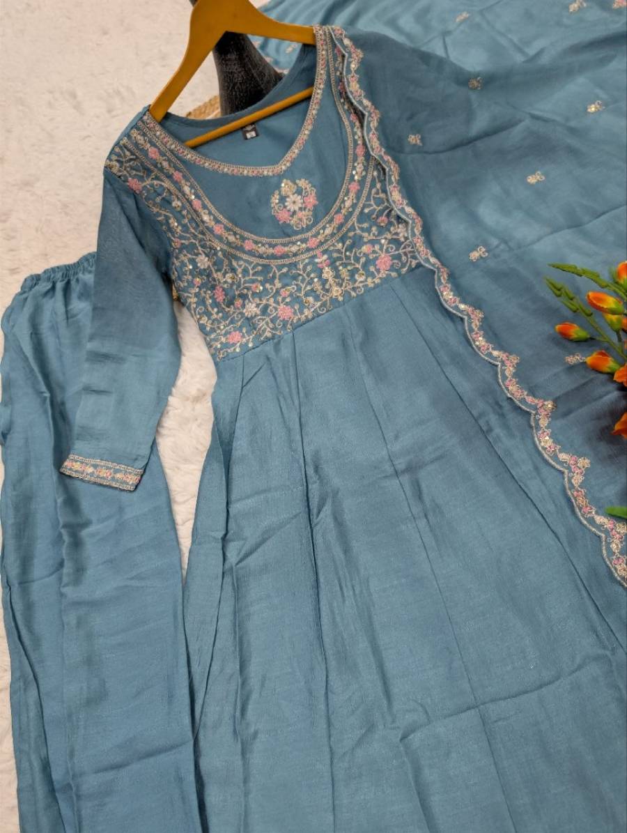 2NEW ARRIVAL VICHITRA SILK SEQUENCE CODING EMBROIDERY WORK TOP BOTTOM WITH DUPATTA FESTIVE WEAR WHOLESALE PRICE ETHNIC GARMENT (20)