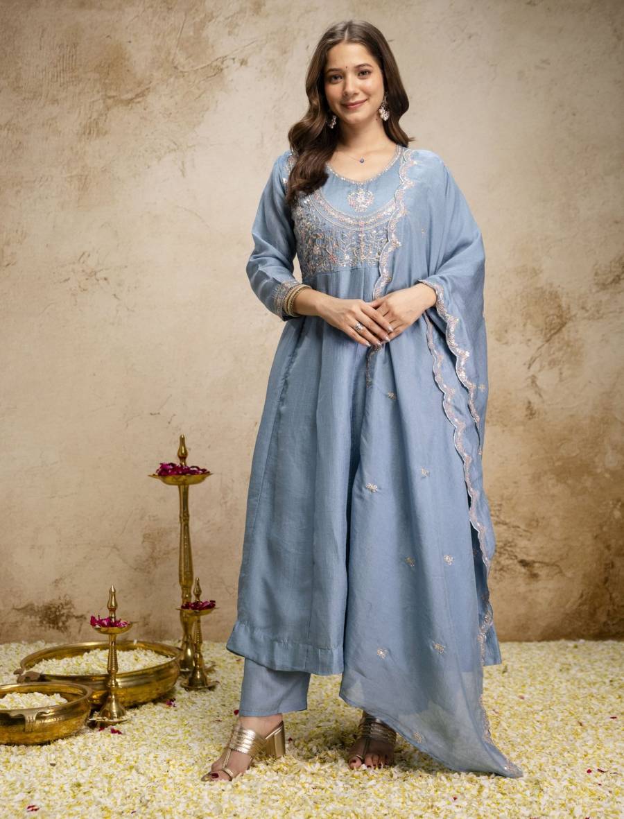 2NEW ARRIVAL VICHITRA SILK SEQUENCE CODING EMBROIDERY WORK TOP BOTTOM WITH DUPATTA FESTIVE WEAR WHOLESALE PRICE ETHNIC GARMENT (21)