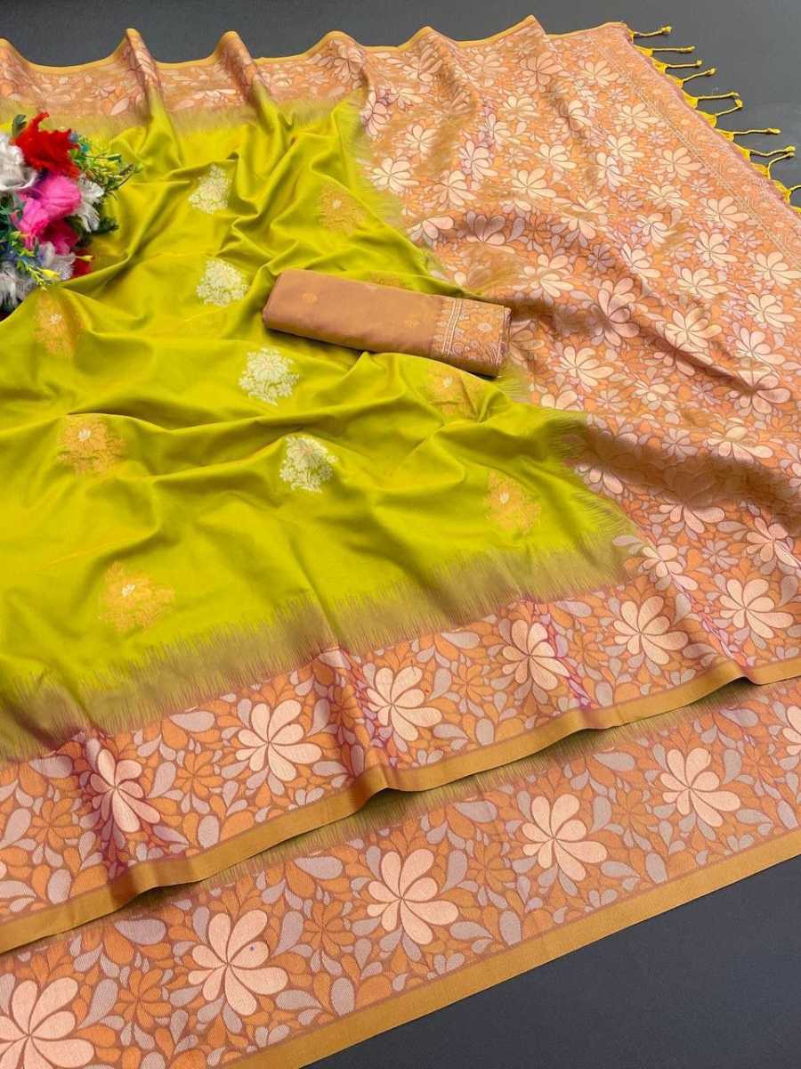 2RICH LOOK BANARASI SILK COPPER ZARI FLOWER MOTIFS & WOVEN BORDER WORK SAREE WITH UNSTITCHED BLOUSE FESTIVE WEAR WHOLESALE PRICE ETHNIC GARMENT (5)