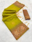 2RICH LOOK BANARASI SILK COPPER ZARI FLOWER MOTIFS & WOVEN BORDER WORK SAREE WITH UNSTITCHED BLOUSE FESTIVE WEAR WHOLESALE PRICE ETHNIC GARMENT (6)