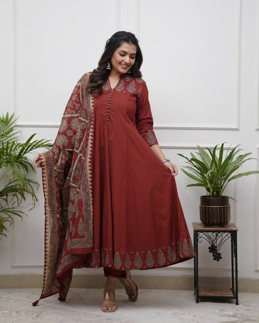 2RICH LOOK COTTON DIGITAL PRINTED WITH SEQUENCE KATHA WORK ANARKALI BOTTOM WITH DUPATTA FESTIVE WEAR WHOLESALE PRICE ETHNIC GARMENT (31)