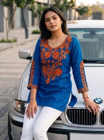 RICH LOOK COTTON EMBROIDERY WORK TOP BLUE