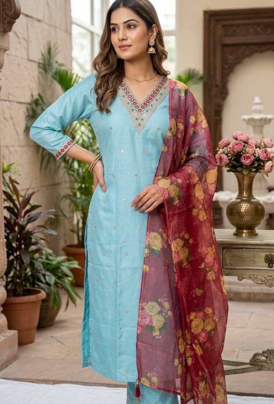 2RICH LOOK COTTON SILK EMBROIDERY WORK TOP BOTTOM WITH DUPATTA FESTIVE WEAR WHOLESALE PRICE ETHNIC GARMENT (5)