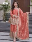 RICH LOOK FENDY SILK EMBROIDERY & SEQUENCE WORK KID'S TOP PALAZZO WITH DUPATTA PEACH