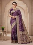 RICH LOOK LICHI SILK WEAVING WORK SAREE WITH UNSTITCHED BLOUSE WINE