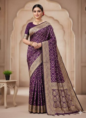 RICH LOOK LICHI SILK WEAVING WORK SAREE WITH UNSTITCHED BLOUSE WINE
