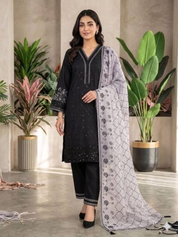 RICH LOOK ROMAN SEQUENCE EMBROIDERY WORK TOP PALAZZO WITH DUPATTA BLACK AND LAVENDER