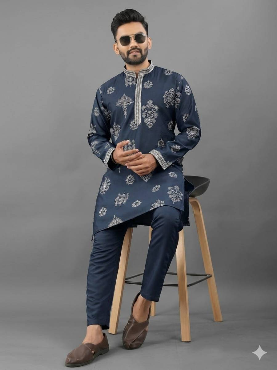 2RICH LOOK RUSSIAN SILK EMBROIDERY WORK MEN'S KURTA PAYJAMA FESTIVE WEAR WHOLESALE PRICE ETHNIC GARMENT (5)