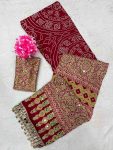 2TRENDING CREPE SILK AJARAKH PRINT WITH REAL MIRROR WORK SAREE WITH UNSTITCHED BLOUSE FESTIVE WEAR WHOLESALE PRICE ETHNIC GARMENT (3)