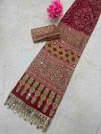 2TRENDING CREPE SILK AJARAKH PRINT WITH REAL MIRROR WORK SAREE WITH UNSTITCHED BLOUSE FESTIVE WEAR WHOLESALE PRICE ETHNIC GARMENT (3)