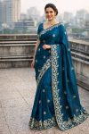 3DESIGNER FENDY SATIN CONTRAST PALLU SPRING DORI EMBROIDERY WORK CUTWORK BORDER SAREE WITH UNSTITCHED BLOUSE WEDDING WEAR WHOLESALE PRICE ETHNIC GARMENT (10)