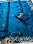 3DESIGNER FENDY SATIN CONTRAST PALLU SPRING DORI EMBROIDERY WORK CUTWORK BORDER SAREE WITH UNSTITCHED BLOUSE WEDDING WEAR WHOLESALE PRICE ETHNIC GARMENT (10)