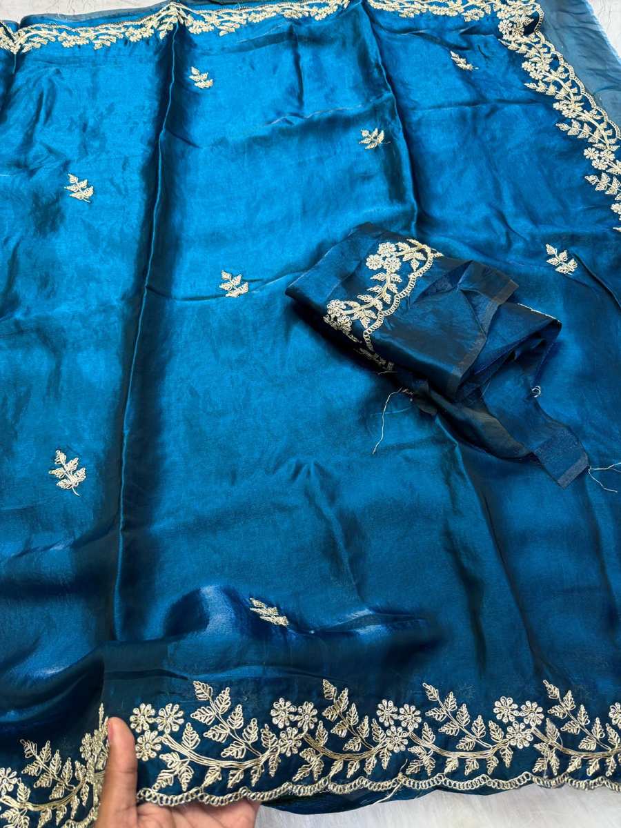 3DESIGNER FENDY SATIN CONTRAST PALLU SPRING DORI EMBROIDERY WORK CUTWORK BORDER SAREE WITH UNSTITCHED BLOUSE WEDDING WEAR WHOLESALE PRICE ETHNIC GARMENT (8)
