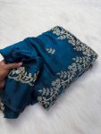 3DESIGNER FENDY SATIN CONTRAST PALLU SPRING DORI EMBROIDERY WORK CUTWORK BORDER SAREE WITH UNSTITCHED BLOUSE WEDDING WEAR WHOLESALE PRICE ETHNIC GARMENT (10)
