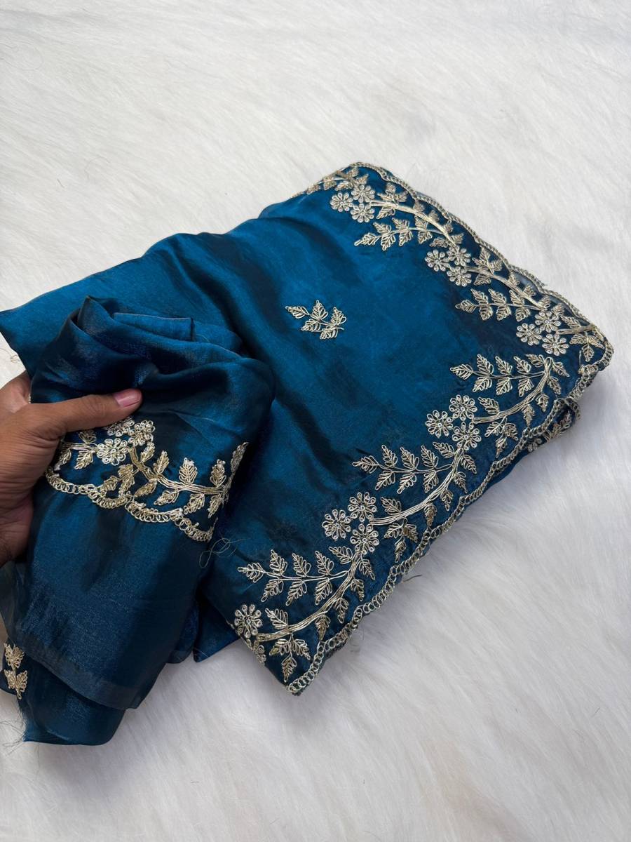 3DESIGNER FENDY SATIN CONTRAST PALLU SPRING DORI EMBROIDERY WORK CUTWORK BORDER SAREE WITH UNSTITCHED BLOUSE WEDDING WEAR WHOLESALE PRICE ETHNIC GARMENT (9)
