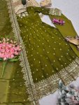3DESIGNER FENDY SILK EMBROIDERY SEQUENCE WORK GOWN BOTTOM WITH DUPATTA WEDDING WEAR WHOLESALE PRICE ETHNIC GARMENT (28)