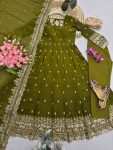 3DESIGNER FENDY SILK EMBROIDERY SEQUENCE WORK GOWN BOTTOM WITH DUPATTA WEDDING WEAR WHOLESALE PRICE ETHNIC GARMENT (28)