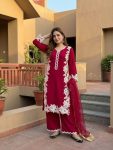 DESIGNER NATURAL SILK EMBROIDRY WORK WITH HEAVY PERAL MOTI HAND WORK TOP PALAZZO WITH DUPATTA RANI