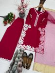 3DESIGNER NATURAL SILK EMBROIDRY WORK WITH HEAVY PERAL MOTI HAND WORK TOP PALAZZO WITH DUPATTA FESTIVE WEAR WHOLESALE PRICE ETHNIC GARMENT (10)