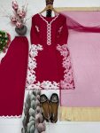 3DESIGNER NATURAL SILK EMBROIDRY WORK WITH HEAVY PERAL MOTI HAND WORK TOP PALAZZO WITH DUPATTA FESTIVE WEAR WHOLESALE PRICE ETHNIC GARMENT (10)