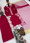 3DESIGNER NATURAL SILK EMBROIDRY WORK WITH HEAVY PERAL MOTI HAND WORK TOP PALAZZO WITH DUPATTA FESTIVE WEAR WHOLESALE PRICE ETHNIC GARMENT (10)