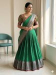 DESIGNER SILK WOVEN WORK LEHENGA CHOLI WITH DUPATTA GREEN